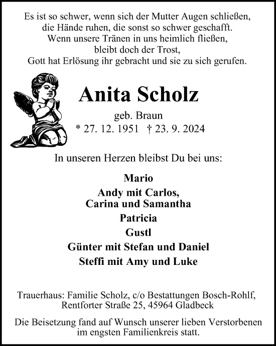 Traueranzeige von Anita Scholz von Tageszeitung