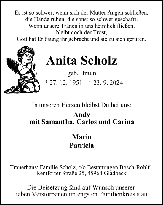 Traueranzeige von Anita Scholz von Tageszeitung