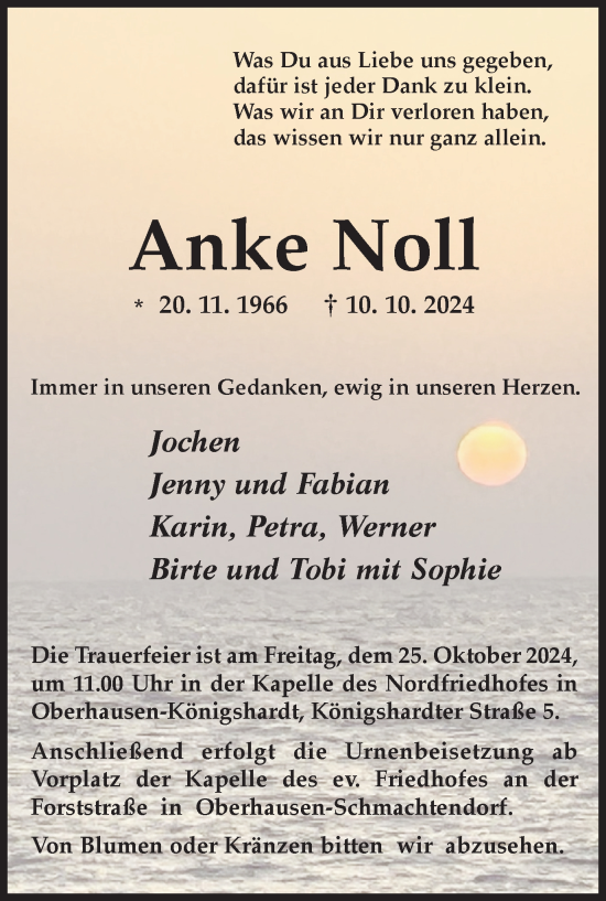 Traueranzeige von Anke Noll von Tageszeitung