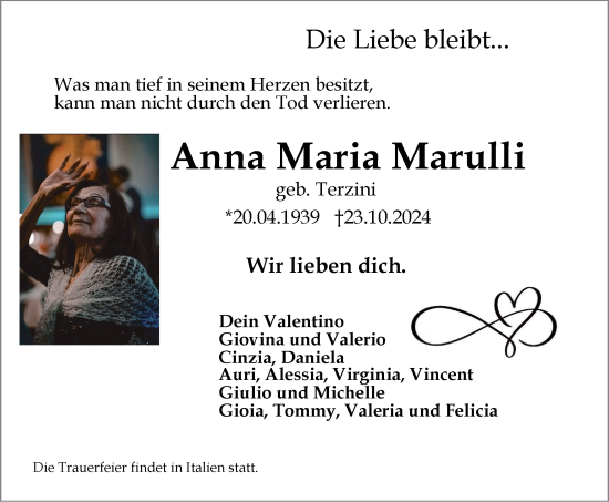 Traueranzeige von Anna Maria Marulli von Tageszeitung