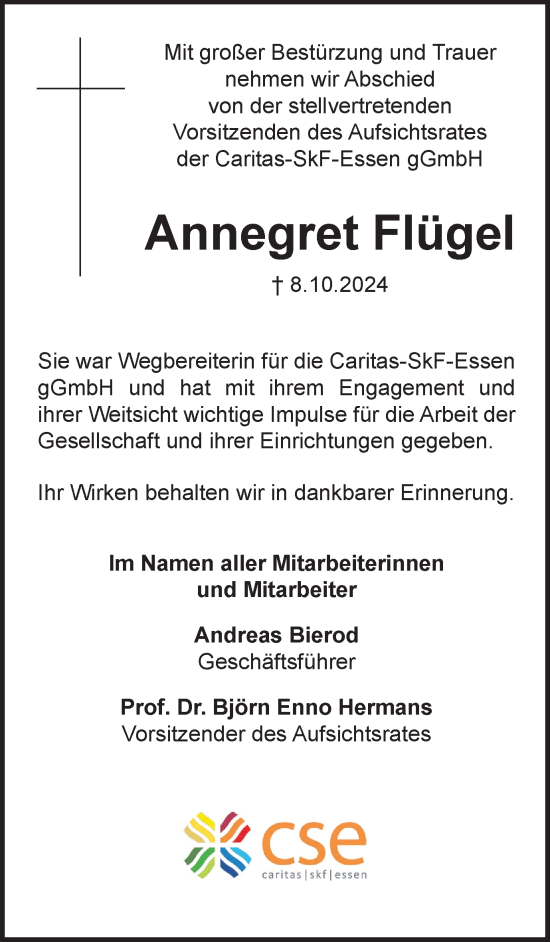 Traueranzeige von Annegret Flügel von Tageszeitung