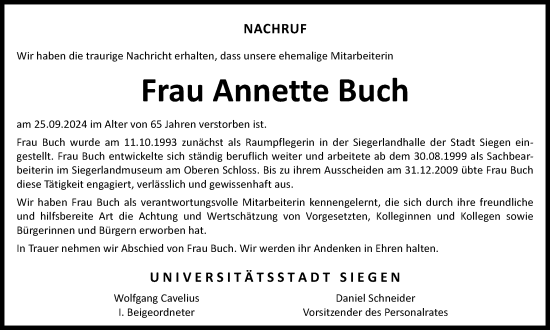 Traueranzeige von Annette Buch von Tageszeitung