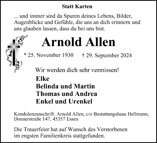Traueranzeige von Arnold Allen von Tageszeitung