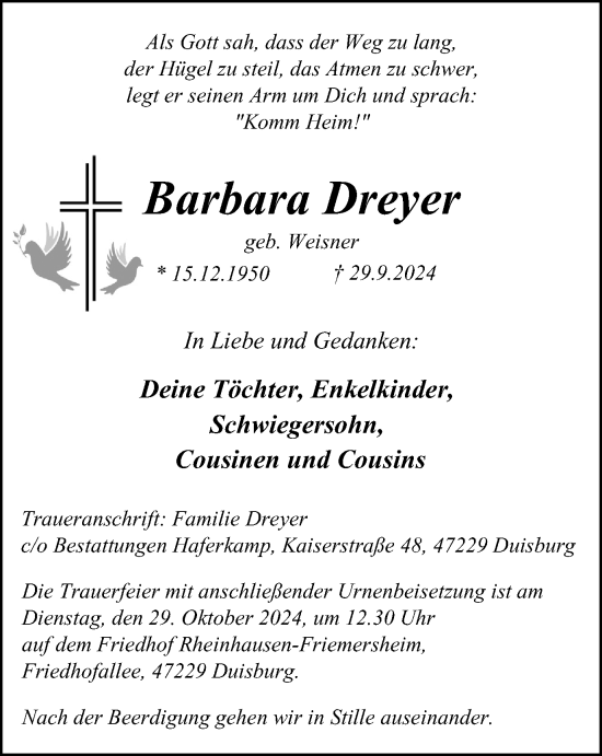 Traueranzeige von Barbara Dreyer von Tageszeitung