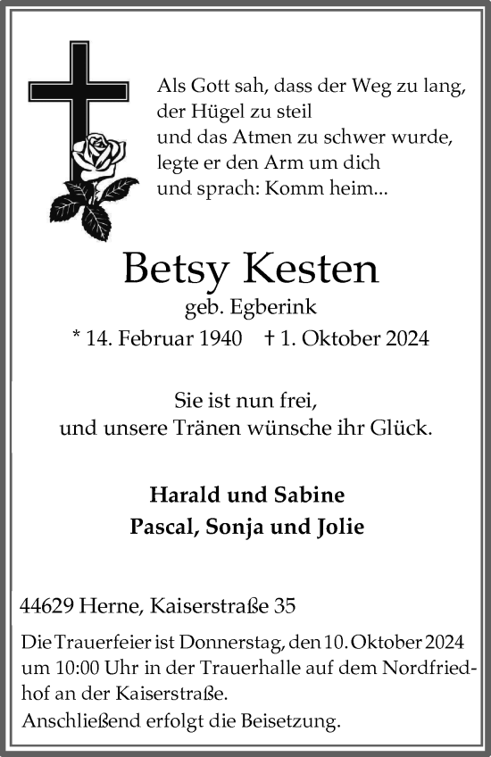 Traueranzeige von Betsy Kesten von Tageszeitung