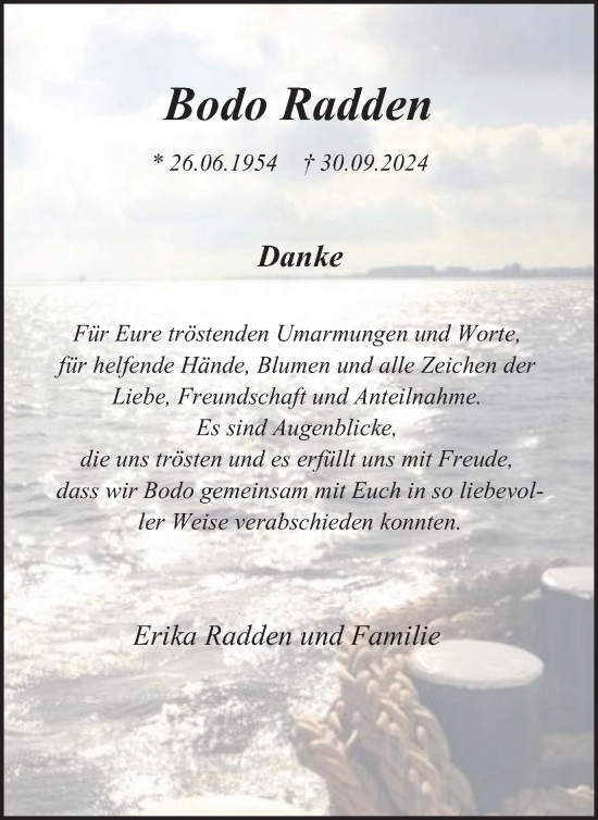 Traueranzeige von Bodo Radden von Tageszeitung