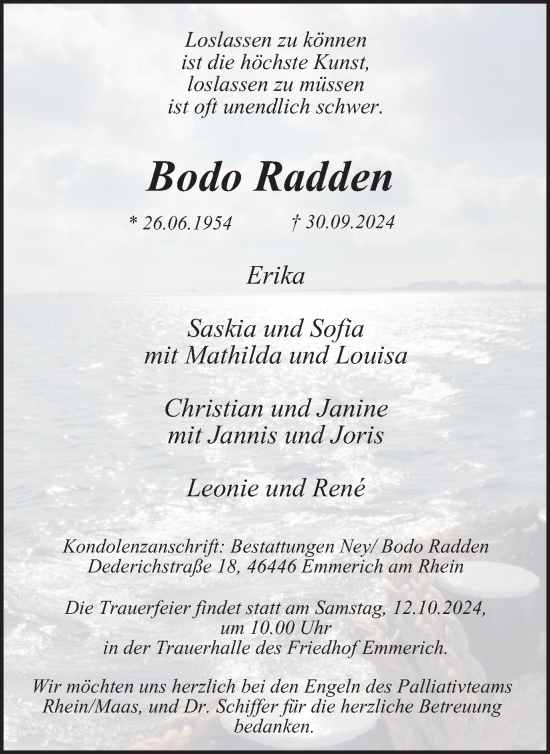 Traueranzeige von Bodo Radden von Tageszeitung