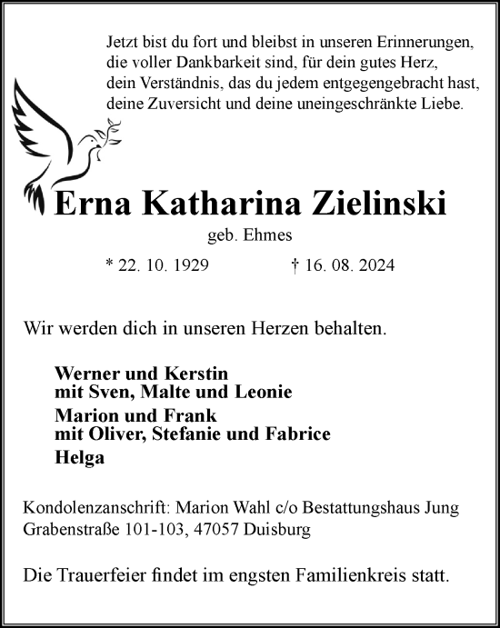 Traueranzeige von Erna Katharina Zielinski von FUNKE Medien NRW GmbH