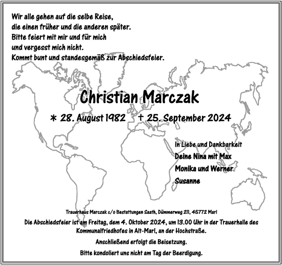 Traueranzeige von Christian Marczak von Tageszeitung