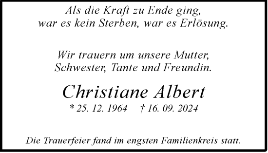 Traueranzeige von Christiane Albert von Tageszeitung