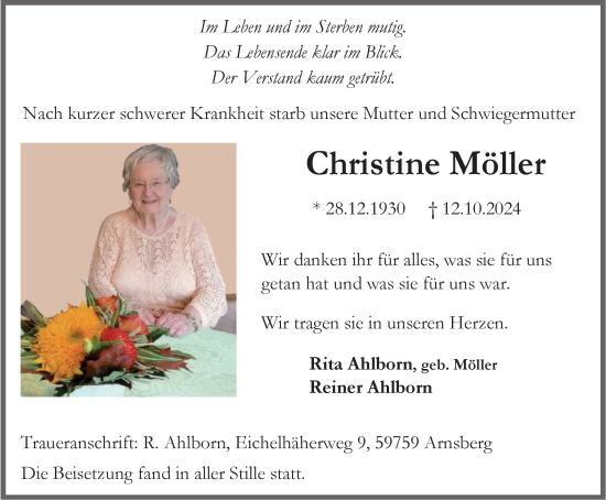 Traueranzeige von Christine Möller von Tageszeitung