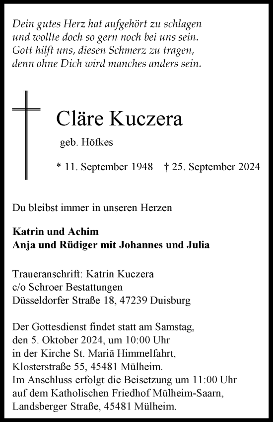 Traueranzeige von Cläre Kuczera von Tageszeitung