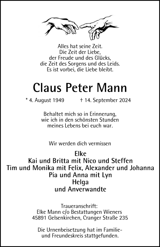 Traueranzeige von Claus Peter Mann von Tageszeitung