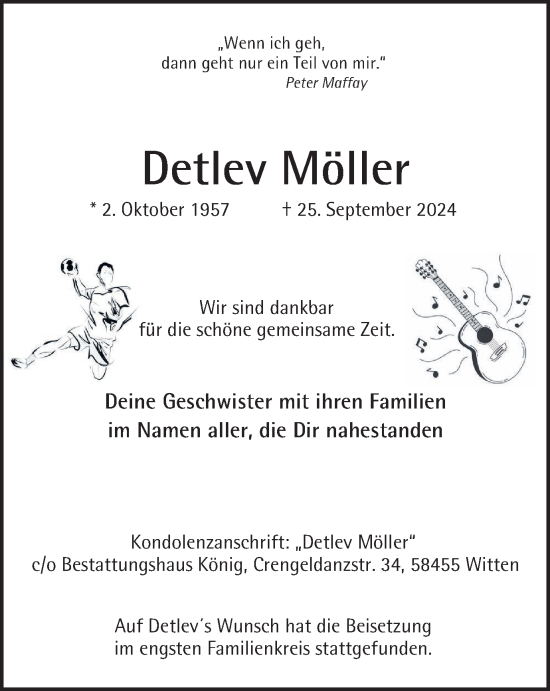 Traueranzeige von Detlev Möller von Tageszeitung