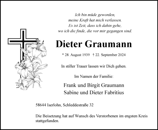 Traueranzeige von Dieter Graumann von Tageszeitung