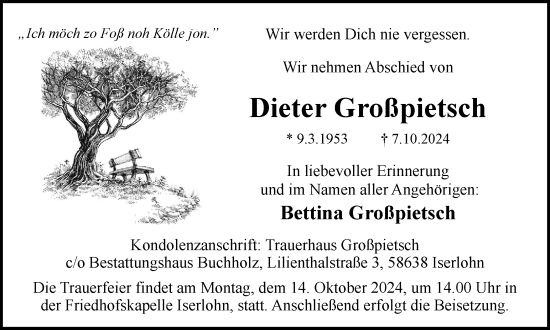 Traueranzeige von Dieter Großpietsch von Tageszeitung