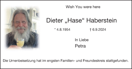Traueranzeige von Dieter Haberstein von Tageszeitung