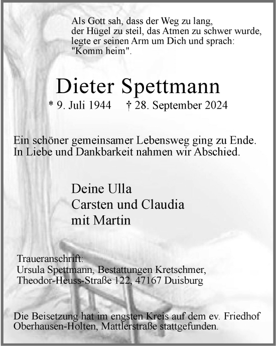 Traueranzeige von Dieter Spettmann von Tageszeitung