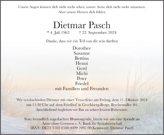 Traueranzeige von Dietmar Pasch von Tageszeitung