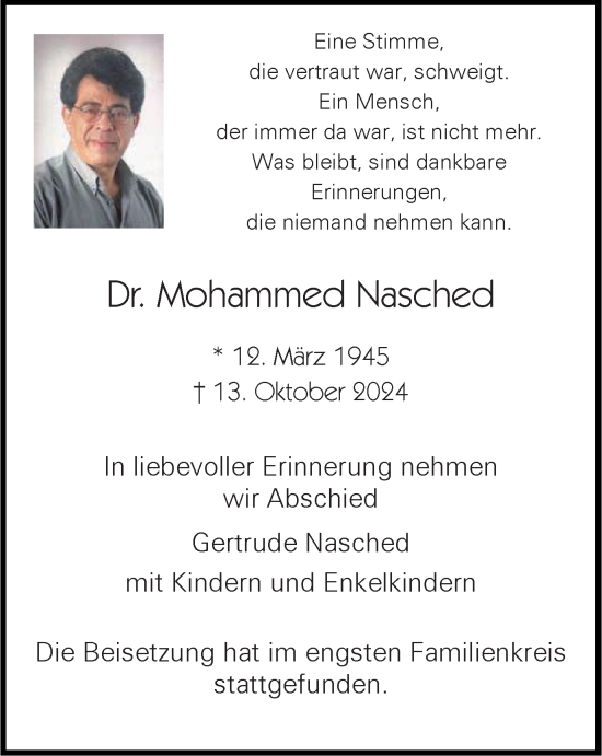 Traueranzeige von Dr. Mohammed Nasched von Tageszeitung