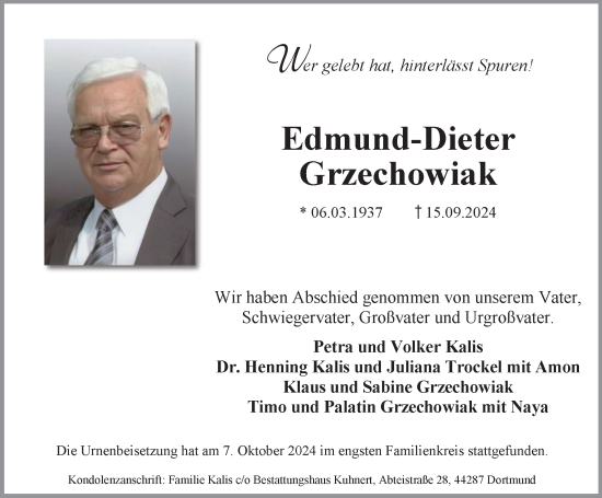Traueranzeige von Edmund-Dieter Grzechowiak von Tageszeitung