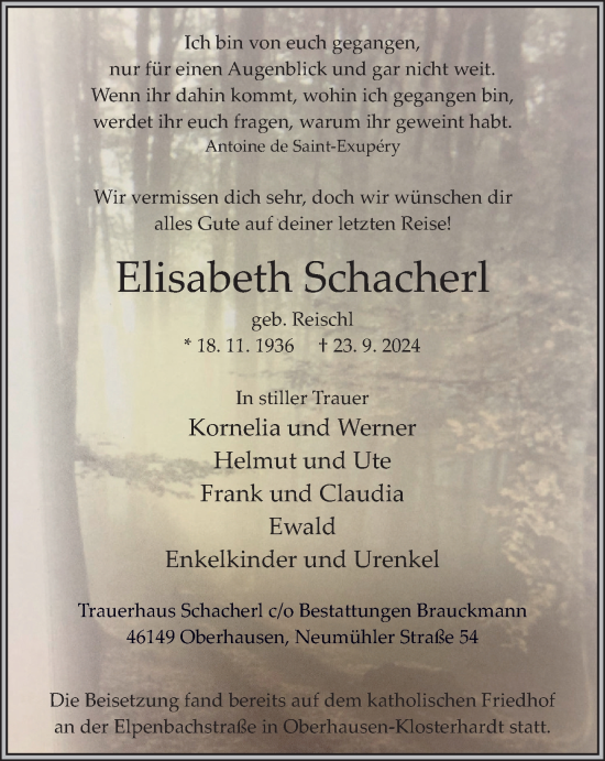Traueranzeige von Elisabeth Schacherl von Tageszeitung