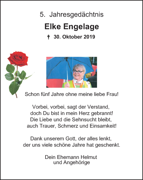 Traueranzeige von Elke Engelage von Tageszeitung