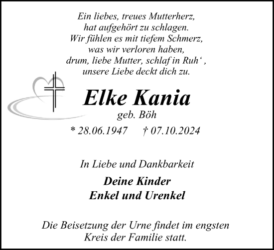Traueranzeige von Elke Kania von Tageszeitung