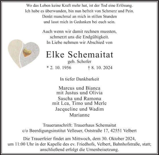 Traueranzeige von Elke Schemaitat von Tageszeitung