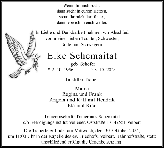 Traueranzeige von Elke Schemaitat von Tageszeitung