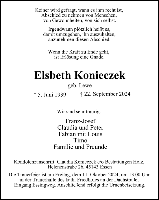 Traueranzeige von Elsbeth Konieczek von Tageszeitung