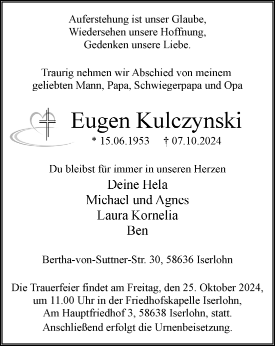 Traueranzeige von Eugen Kulczynski von Tageszeitung