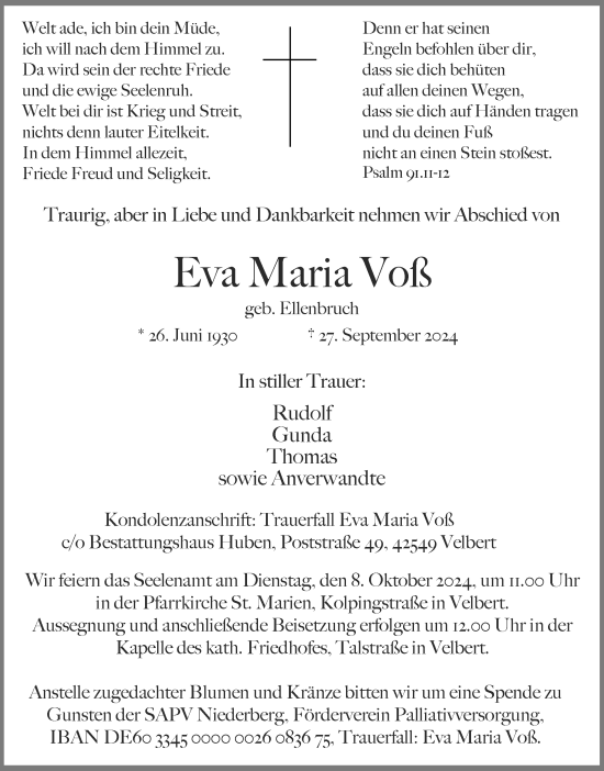 Traueranzeige von Eva Maria Voß von Tageszeitung