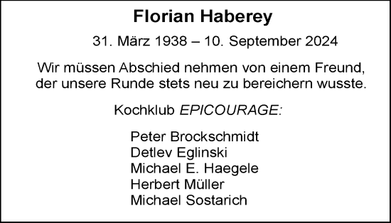 Traueranzeige von Florian Haberey von Tageszeitung