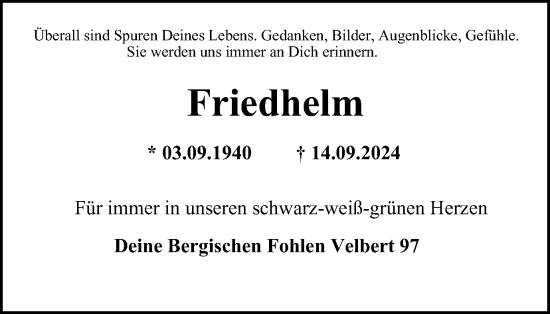 Traueranzeige von Friedhelm  von Tageszeitung