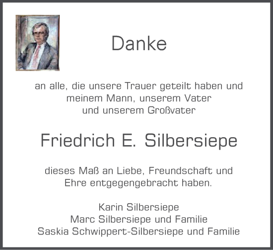 Traueranzeige von Friedrich E. Silbersiepe von Tageszeitung