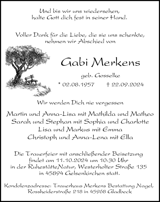 Traueranzeige von Gabi Merkens von Tageszeitung