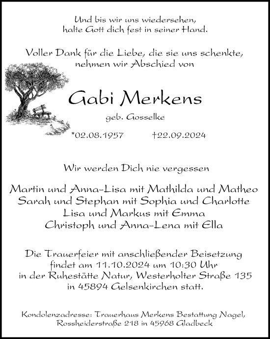 Traueranzeige von Gabi Merkens von Tageszeitung
