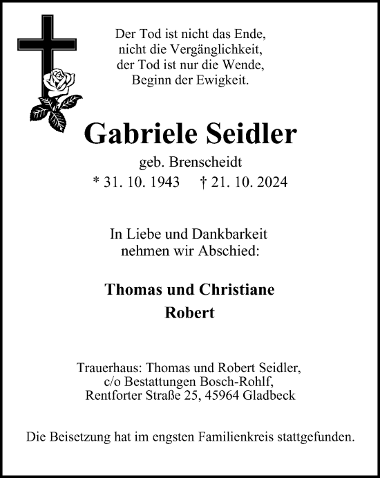 Traueranzeige von Gabriele Seidler von Tageszeitung