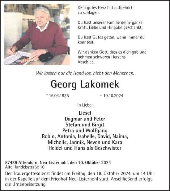 Traueranzeige von Georg Lakomek von Tageszeitung