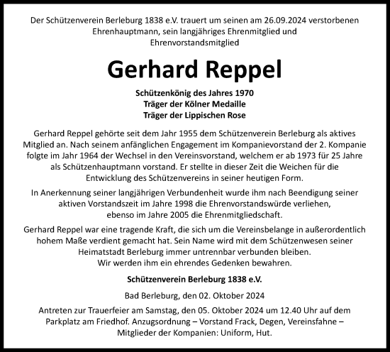Traueranzeige von Gerhard Reppel von Tageszeitung
