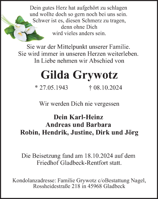 Traueranzeige von Gilda Grywotz von Tageszeitung