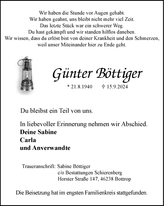 Traueranzeige von Günter Böttiger von Tageszeitung