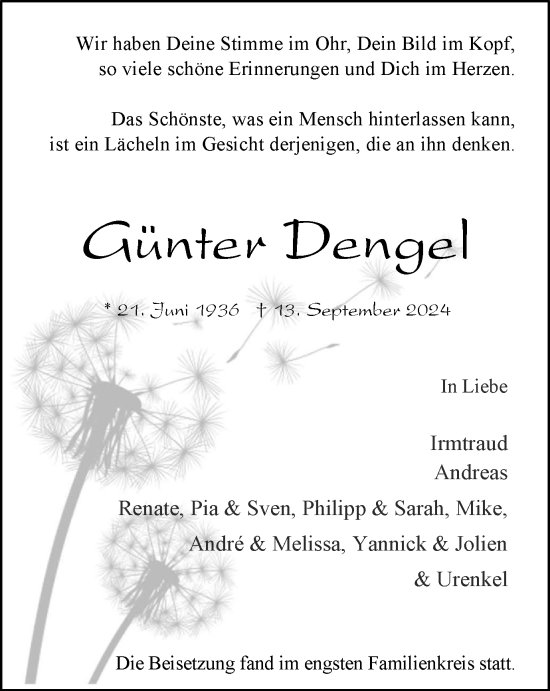 Traueranzeige von Günter Dengel von Tageszeitung