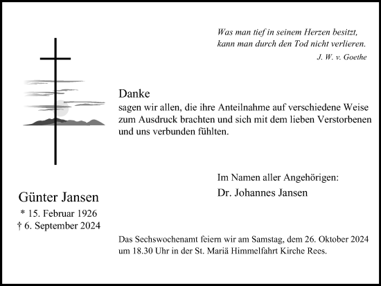 Traueranzeige von Günter Jansen von Tageszeitung