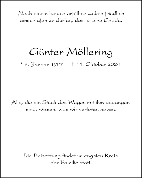 Traueranzeige von Günter Möllering von Tageszeitung