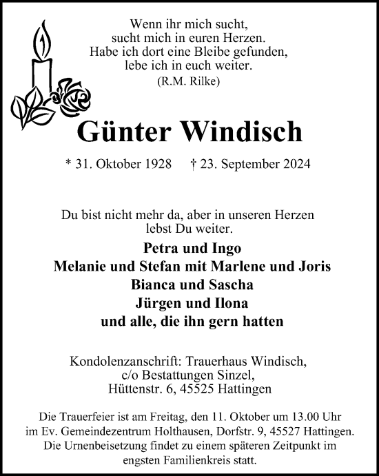 Traueranzeige von Günter Windisch von Tageszeitung