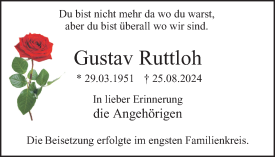 Traueranzeige von Gustav Ruttloh von Tageszeitung