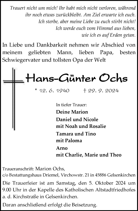 Traueranzeige von Hans-Günter Ochs von Tageszeitung