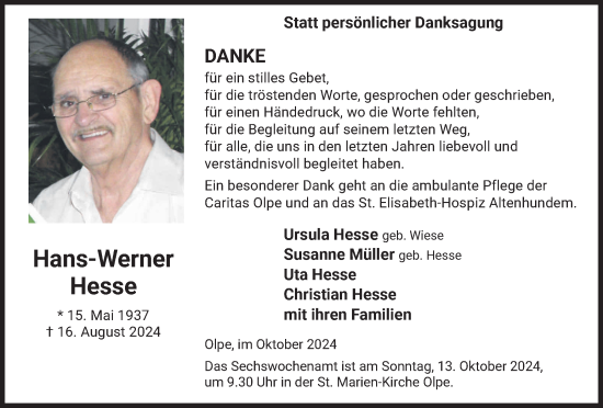 Traueranzeige von Hans-Werner Hesse von Tageszeitung